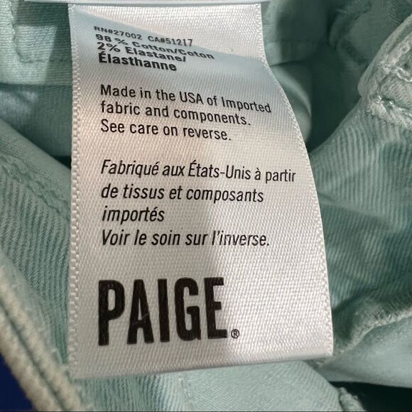 PAIGE Colette Crop Flare High Rise Slim Jeans in seafoam green Brand New size 24 - Picture 13 of 16